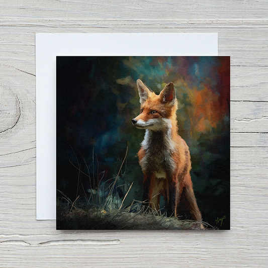 Fox greeting card design showing a red fox in a natural pose